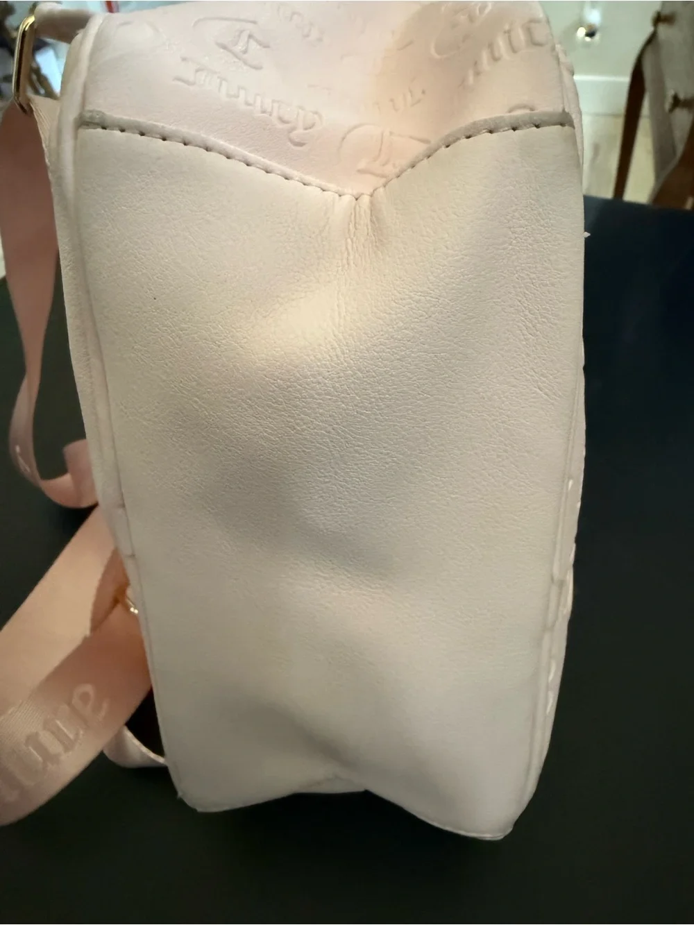 Juicy Couture Blush Pink Mini Backpack with Embossed Logo Rhinestone Heart Charm